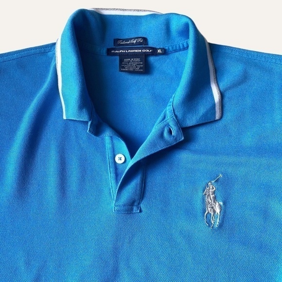 𝅺Ralph Lauren Polo Golf Shirt Big Pony Tailored Fit Cotton Mesh Blue Y2K - Picture 4 of 12